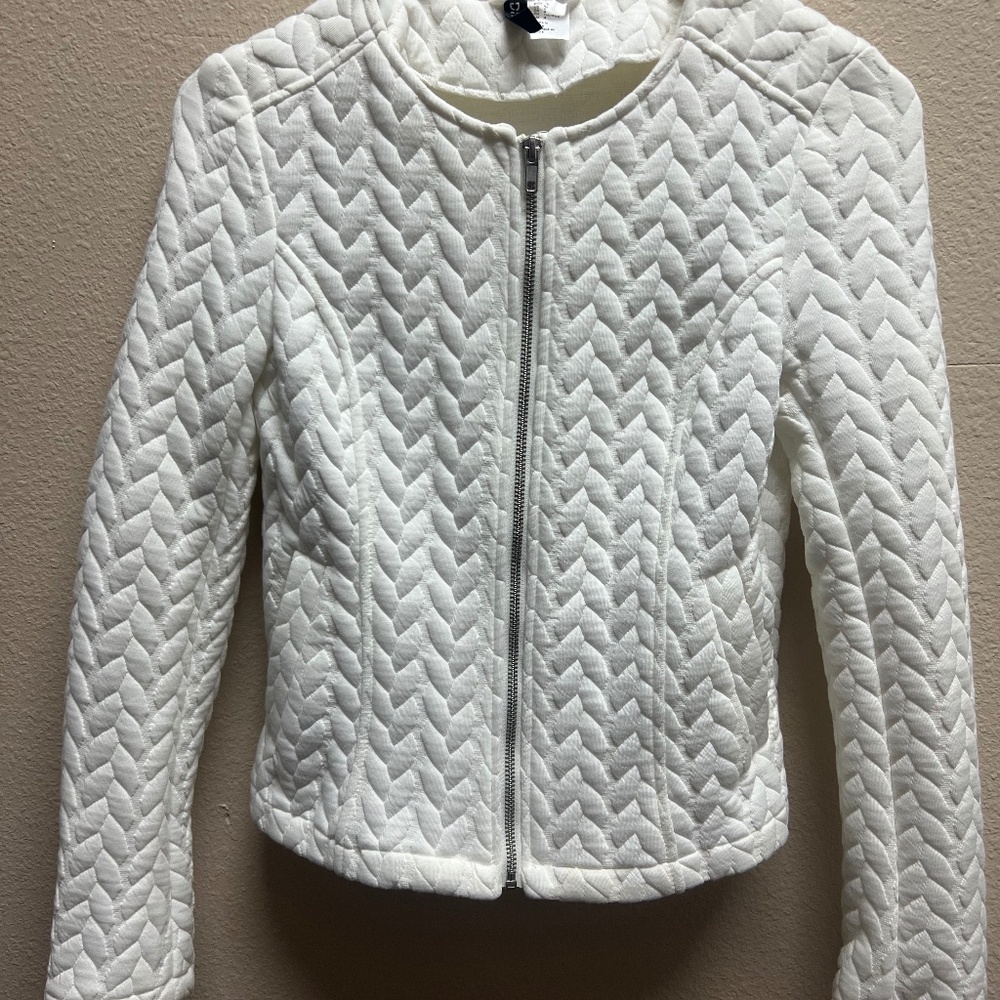 Divided Quilted Zip Front Long Sleeve Jacket White Size 4